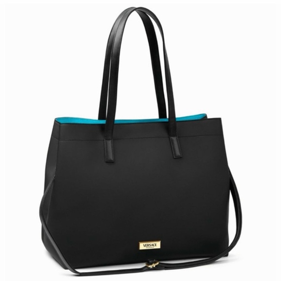 VERSACE NEW Black Tote Handbag with Blue Interior - Picture 7 of 7